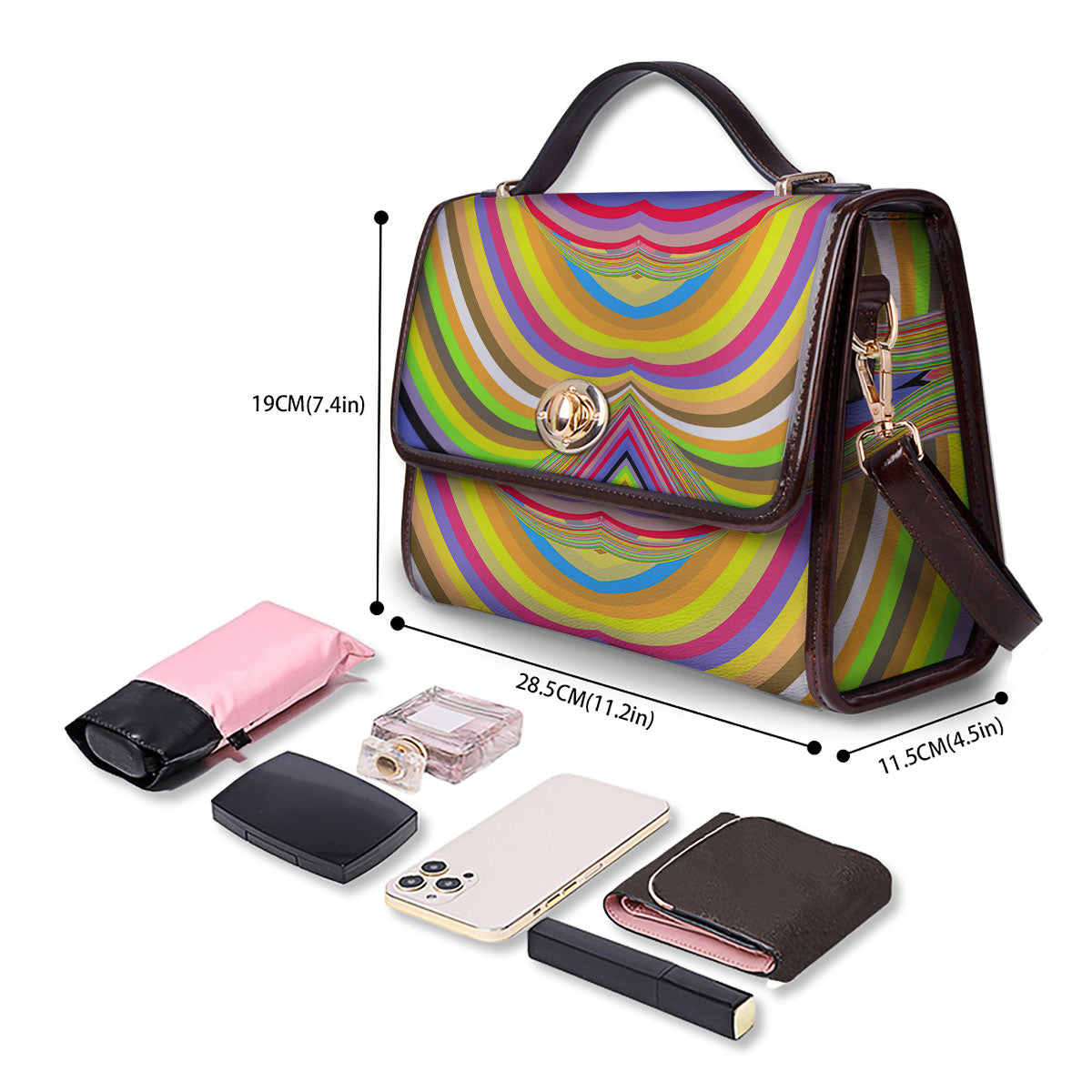 Rave Rainbow Print Pattern Women's Satchel Bag - Image 4