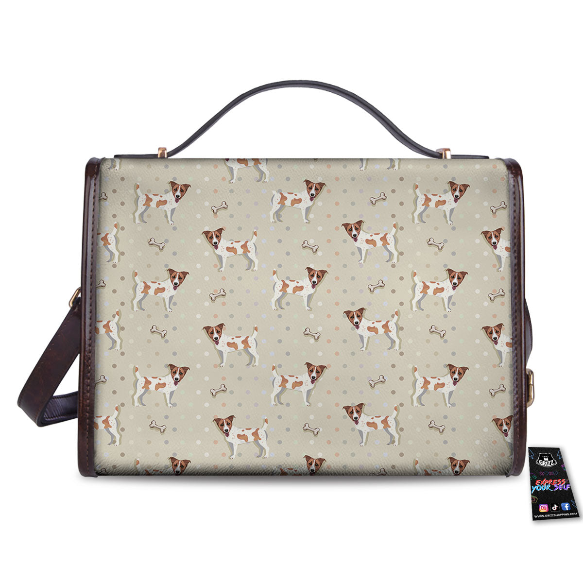 Jack Russell Terrier Polka Dot Print Pattern Women's Satchel Bag - Image 2