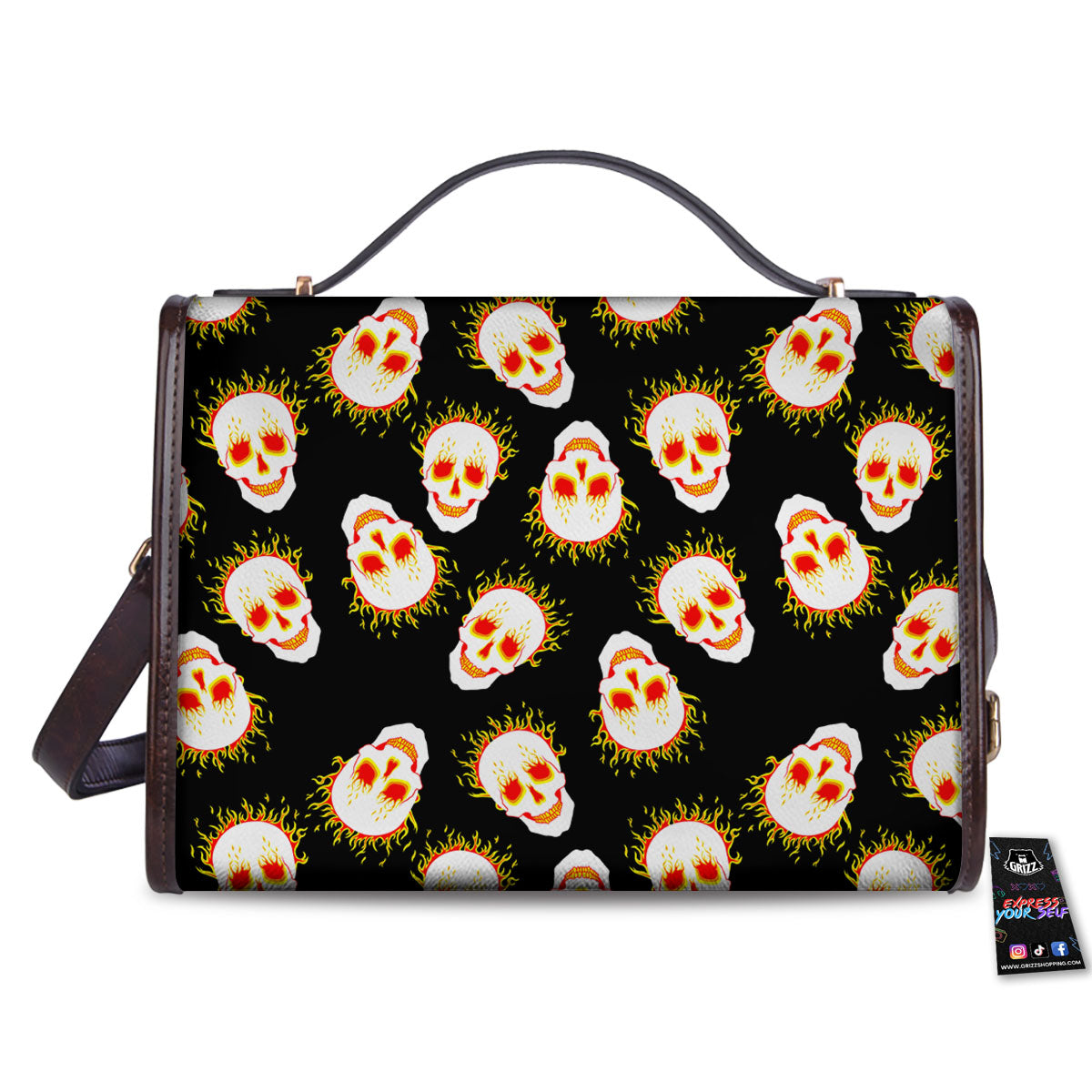 In Flames Skull Print Pattern Women's Satchel Bag - Image 2