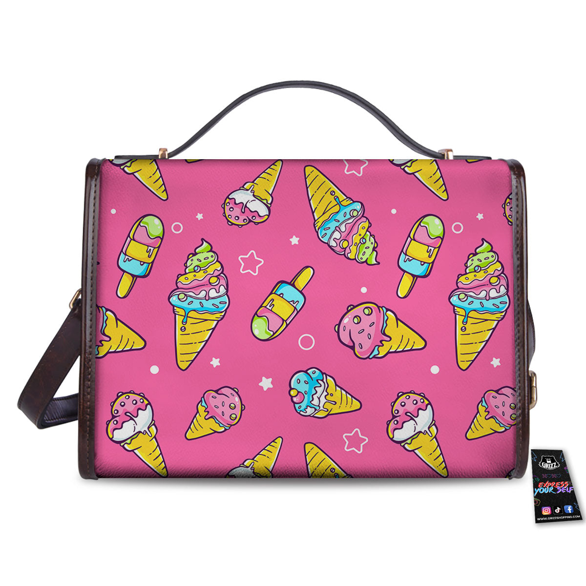 Ice Cream Pink Print Pattern Women's Satchel Bag - Image 2