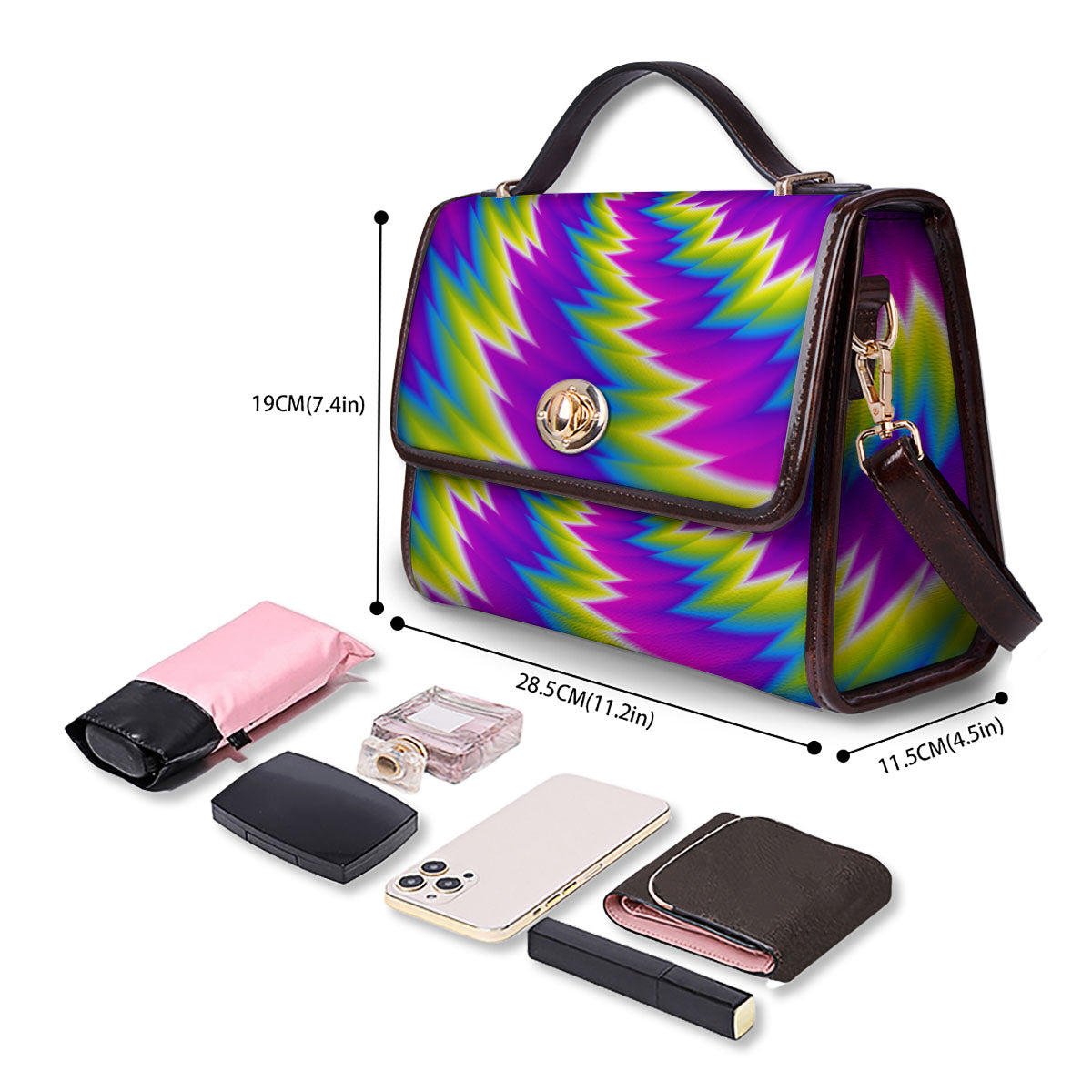 Illusion Optical Psychedelic Radiant Women's Satchel Bag - Image 4