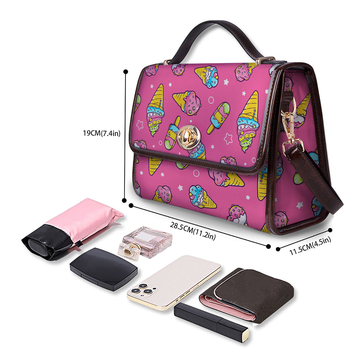 Ice Cream Pink Print Pattern Women's Satchel Bag - Image 4