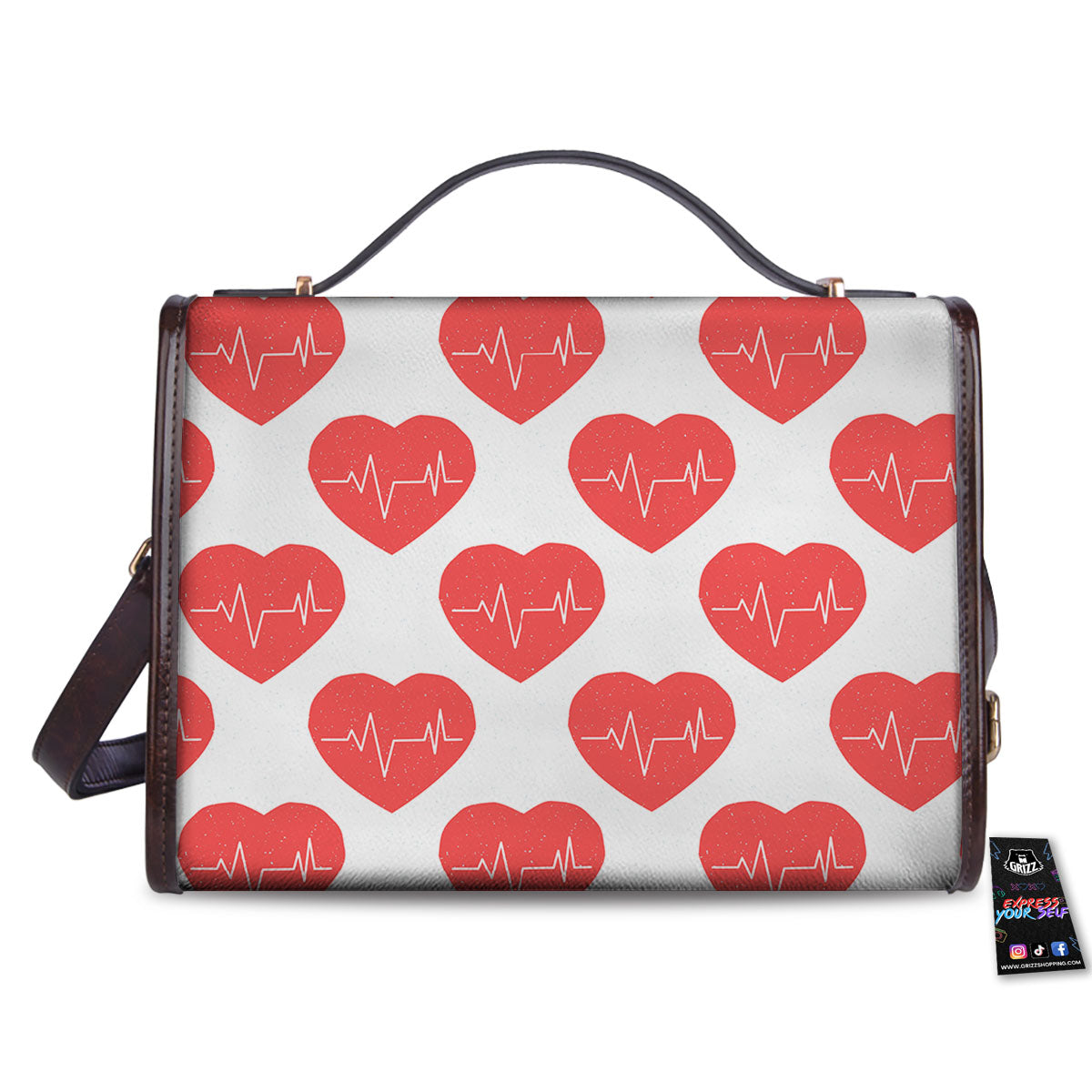 Heartbeat Red Print Pattern Women's Satchel Bag - Image 2