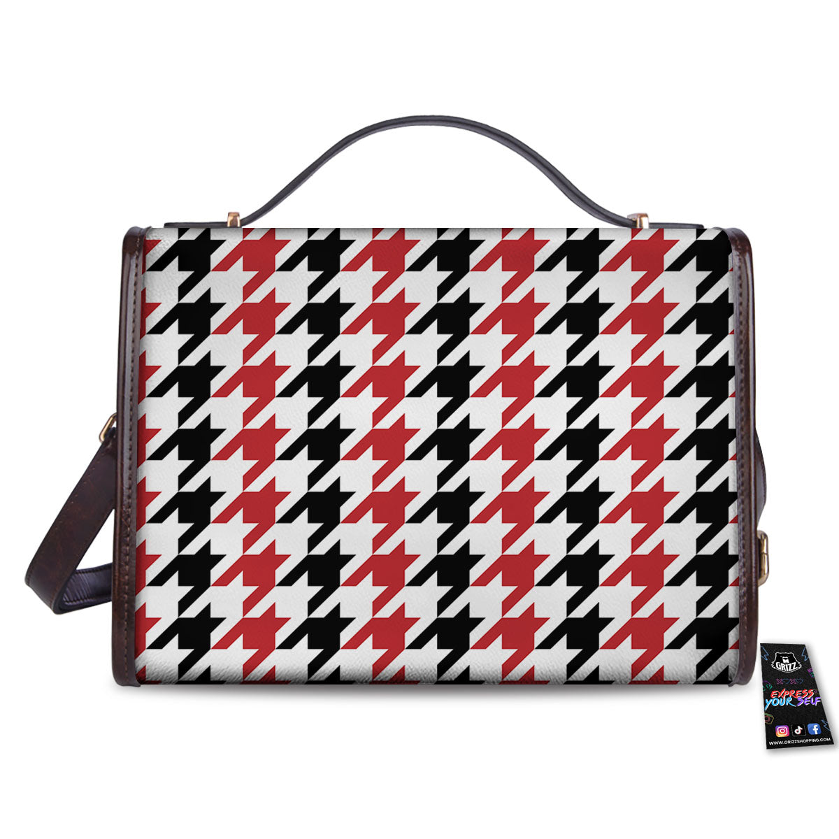 Houndstooth Black And Red Print Pattern Women's Satchel Bag - Image 2