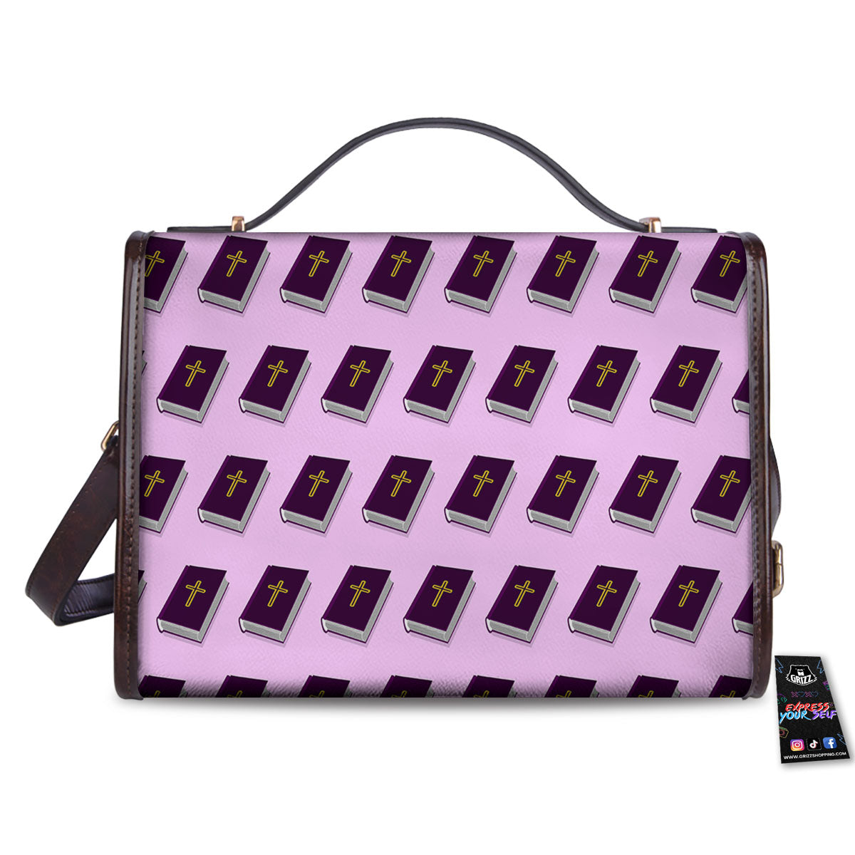 Holy Bible Purple Print Pattern Women's Satchel Bag - Image 2