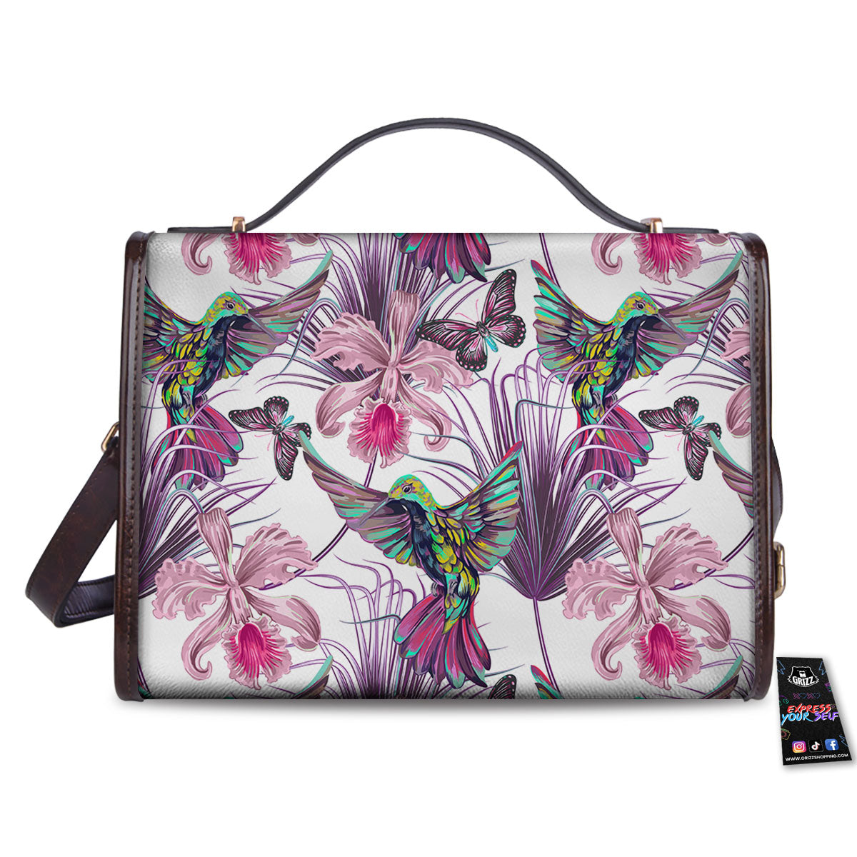 Hummingbird And Pink Flowers Print Women's Satchel Bag - Image 2
