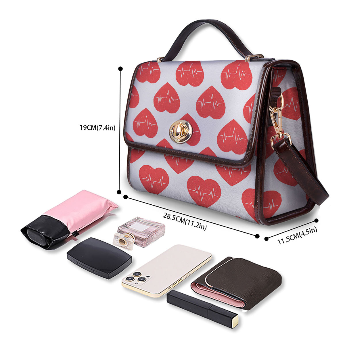 Heartbeat Red Print Pattern Women's Satchel Bag - Image 4