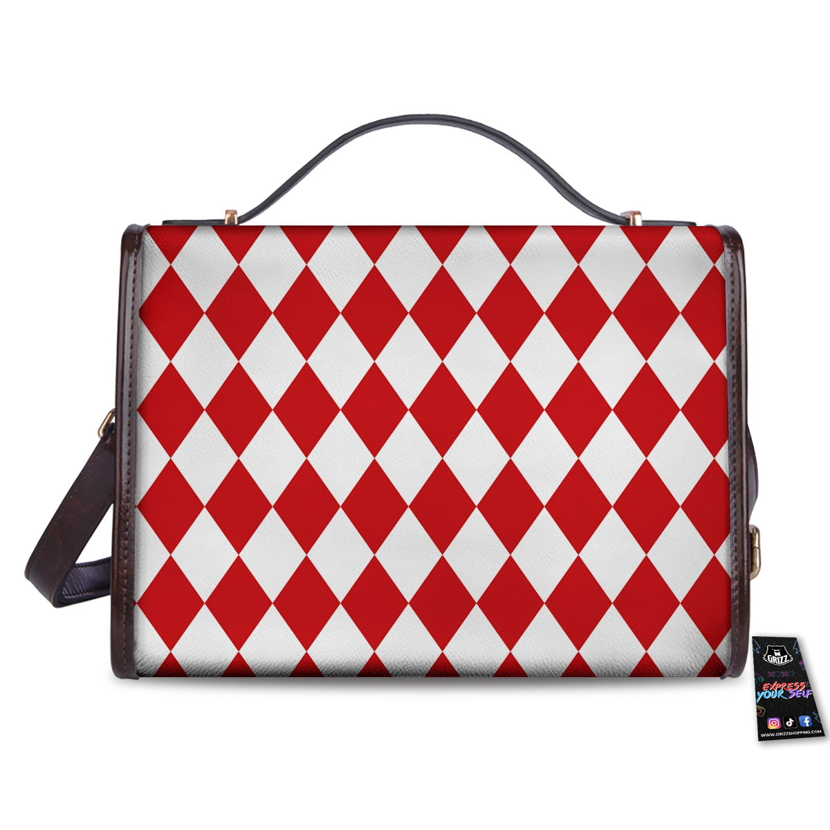 Harlequin White And Red Print Pattern Women's Satchel Bag - Image 2