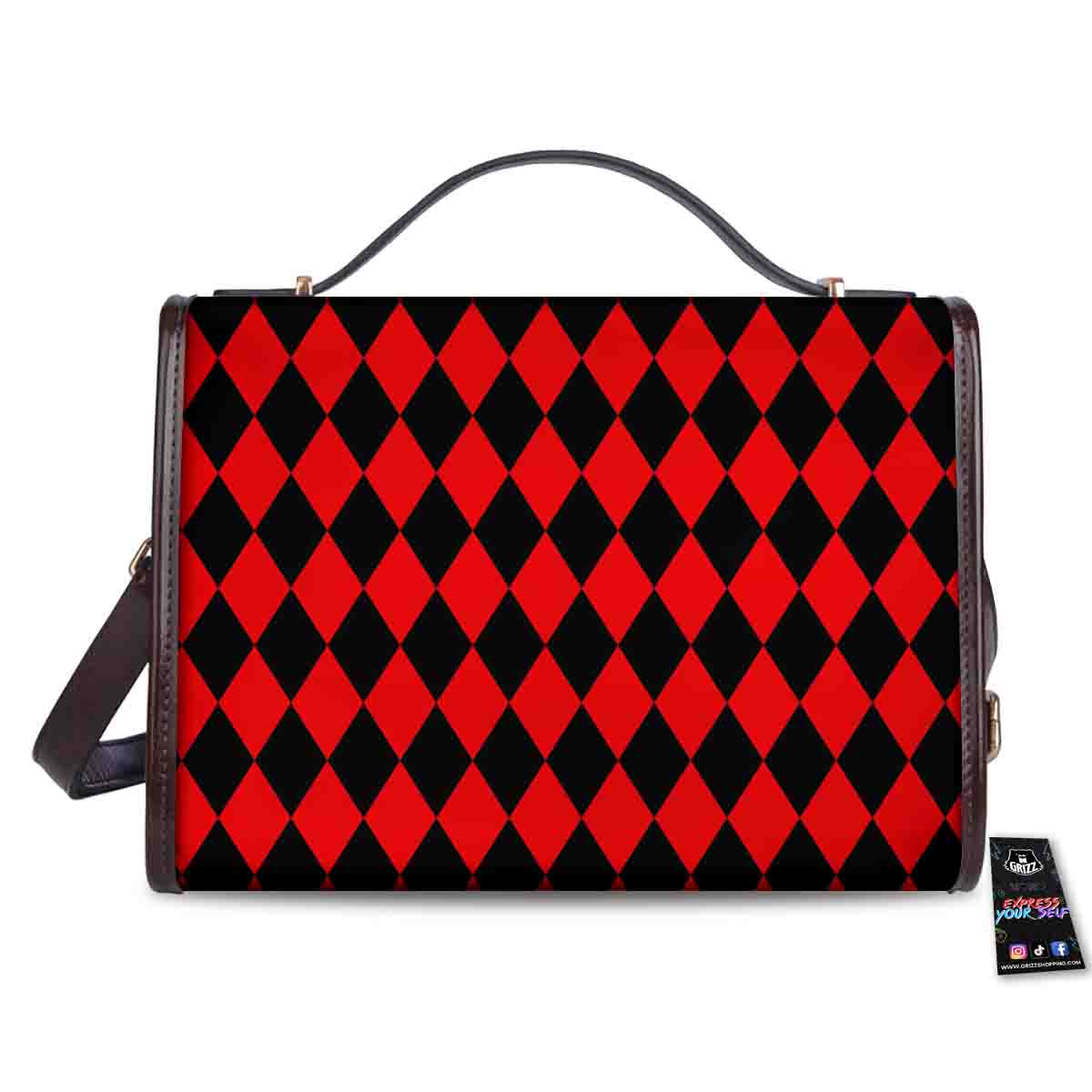 Harlequin Black And Red Print Pattern Women's Satchel Bag - Image 2