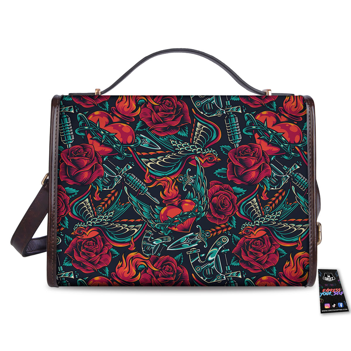 Heart And Rose Print Pattern Women's Satchel Bag - Image 2