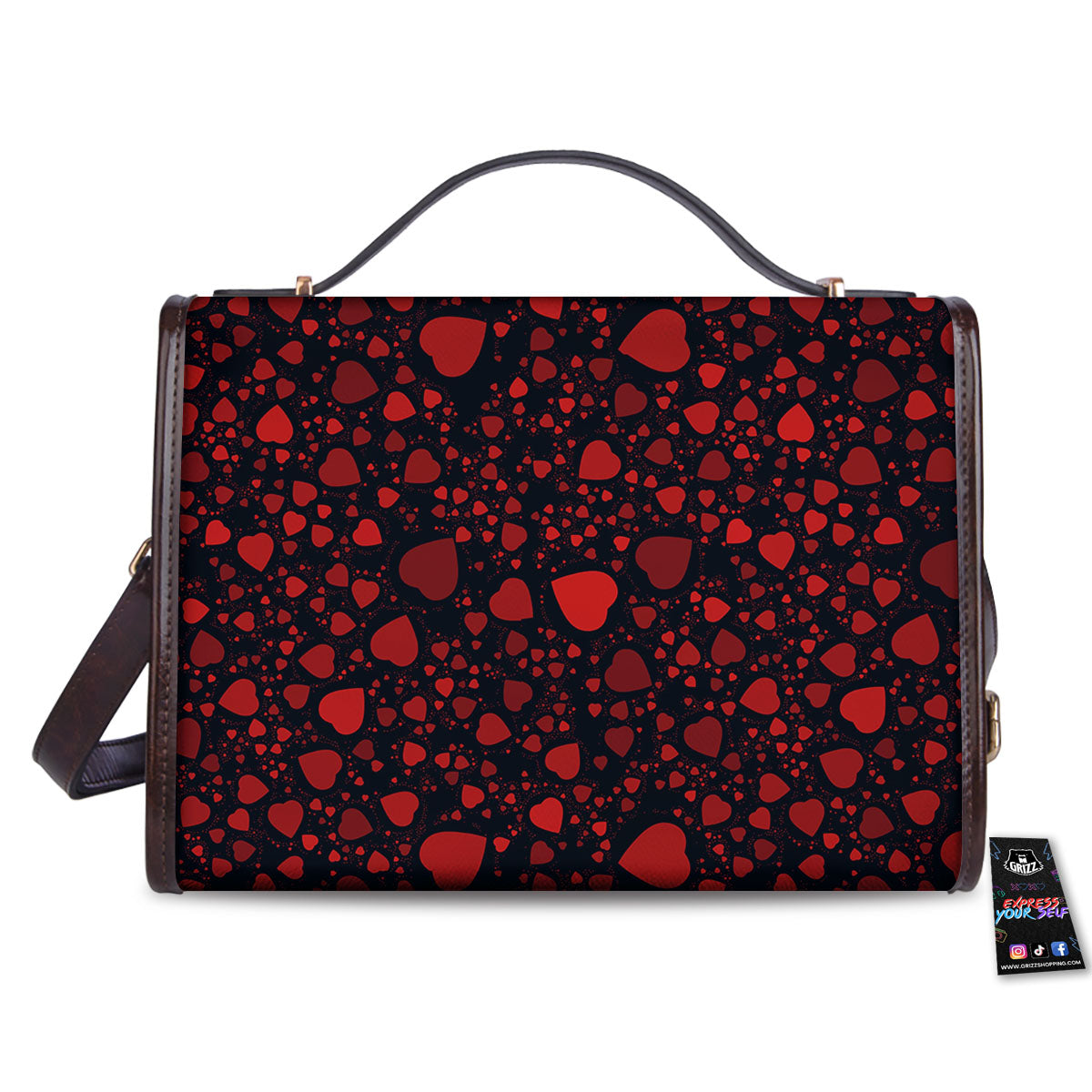 Heart Black And Red Print Pattern Women's Satchel Bag - Image 2