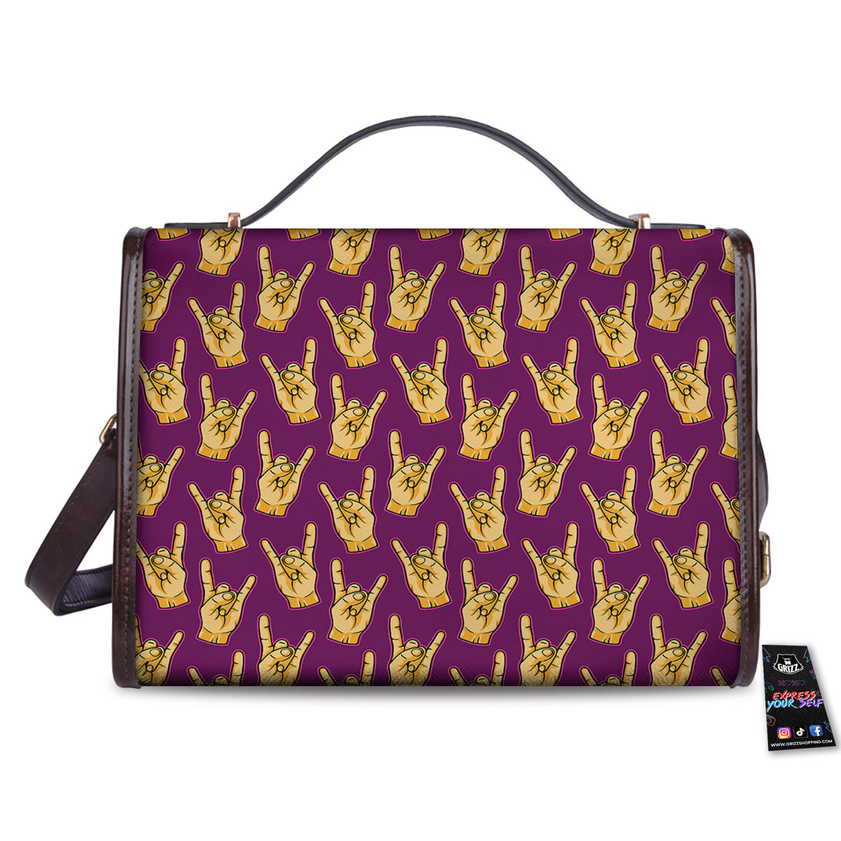 Hand Symbol Rock And Roll Print Pattern Women's Satchel Bag - Image 2