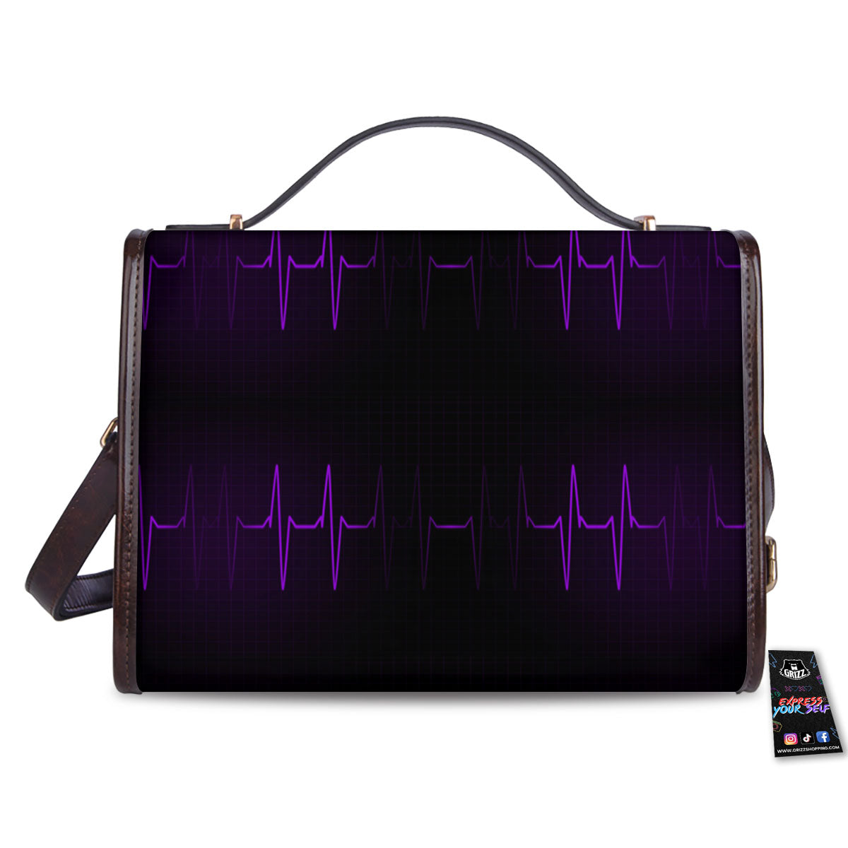 Heartbeat Purple Print Pattern Women's Satchel Bag - Image 2