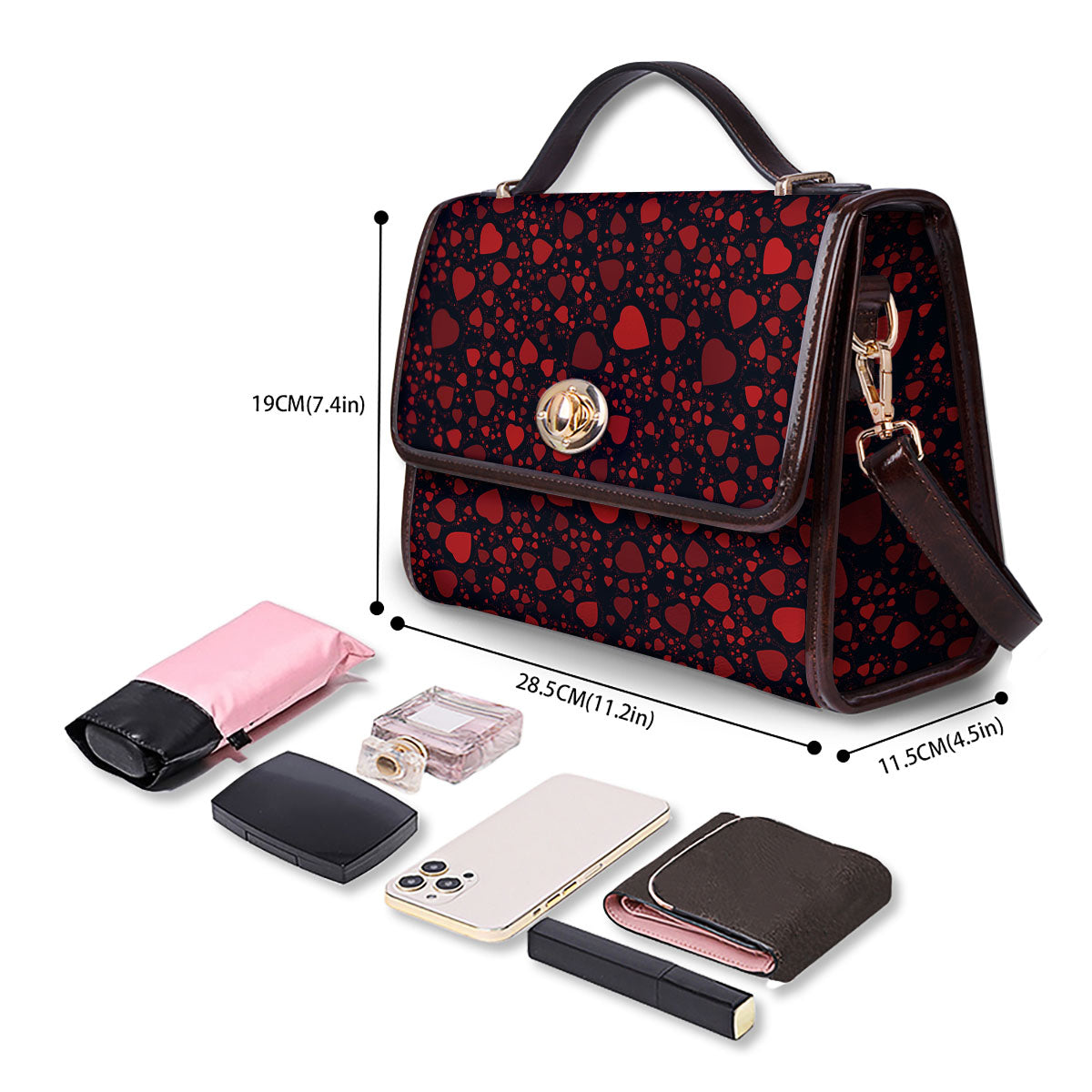 Heart Black And Red Print Pattern Women's Satchel Bag - Image 4