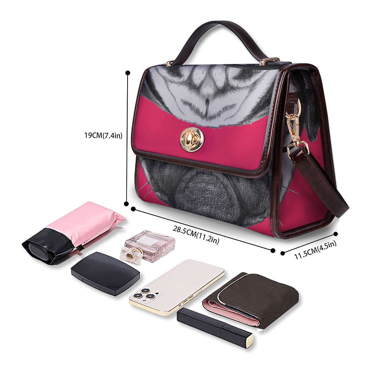 Glasses Pug Portrait Print Women's Satchel Bag - Image 4