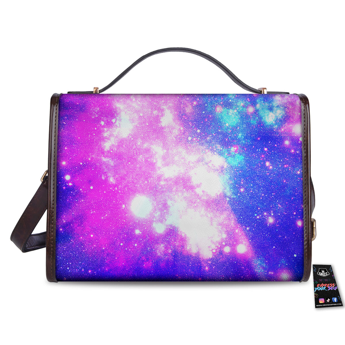 Galaxy Space Purple Bursting Print Women's Satchel Bag - Image 2