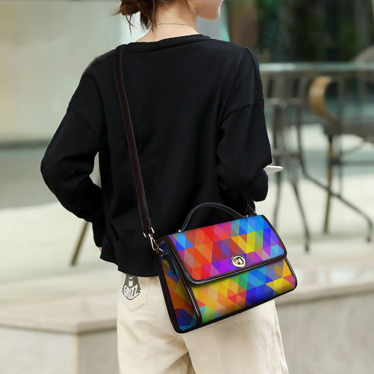 Geometric Rainbow Polygonal Print Women's Satchel Bag - Image 3