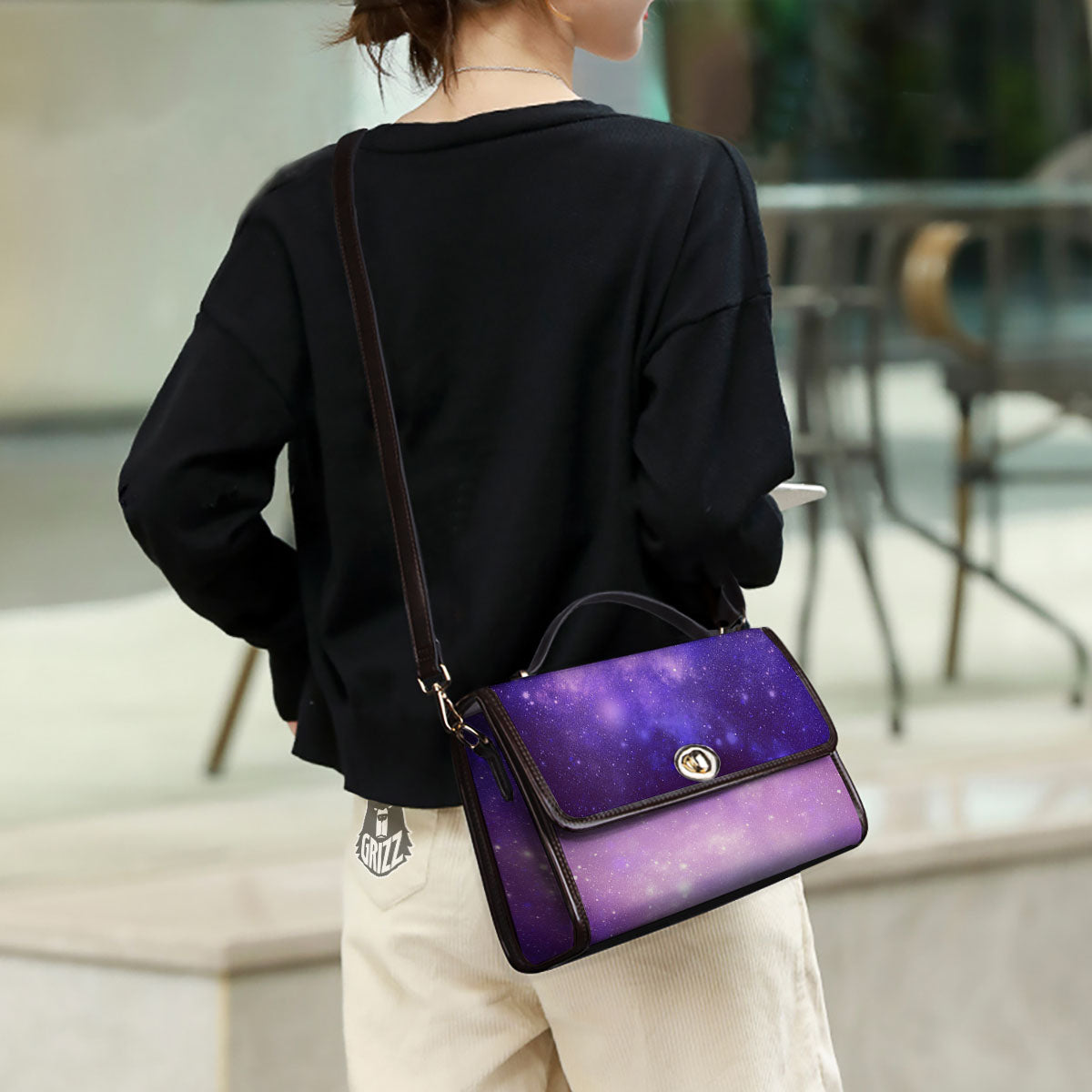 Galaxy Space Purple Stardust Cloud Print Women's Satchel Bag - Image 3