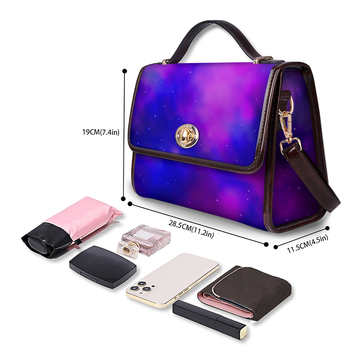 Galaxy Space Purple Nebula Cloud Print Women's Satchel Bag - Image 4