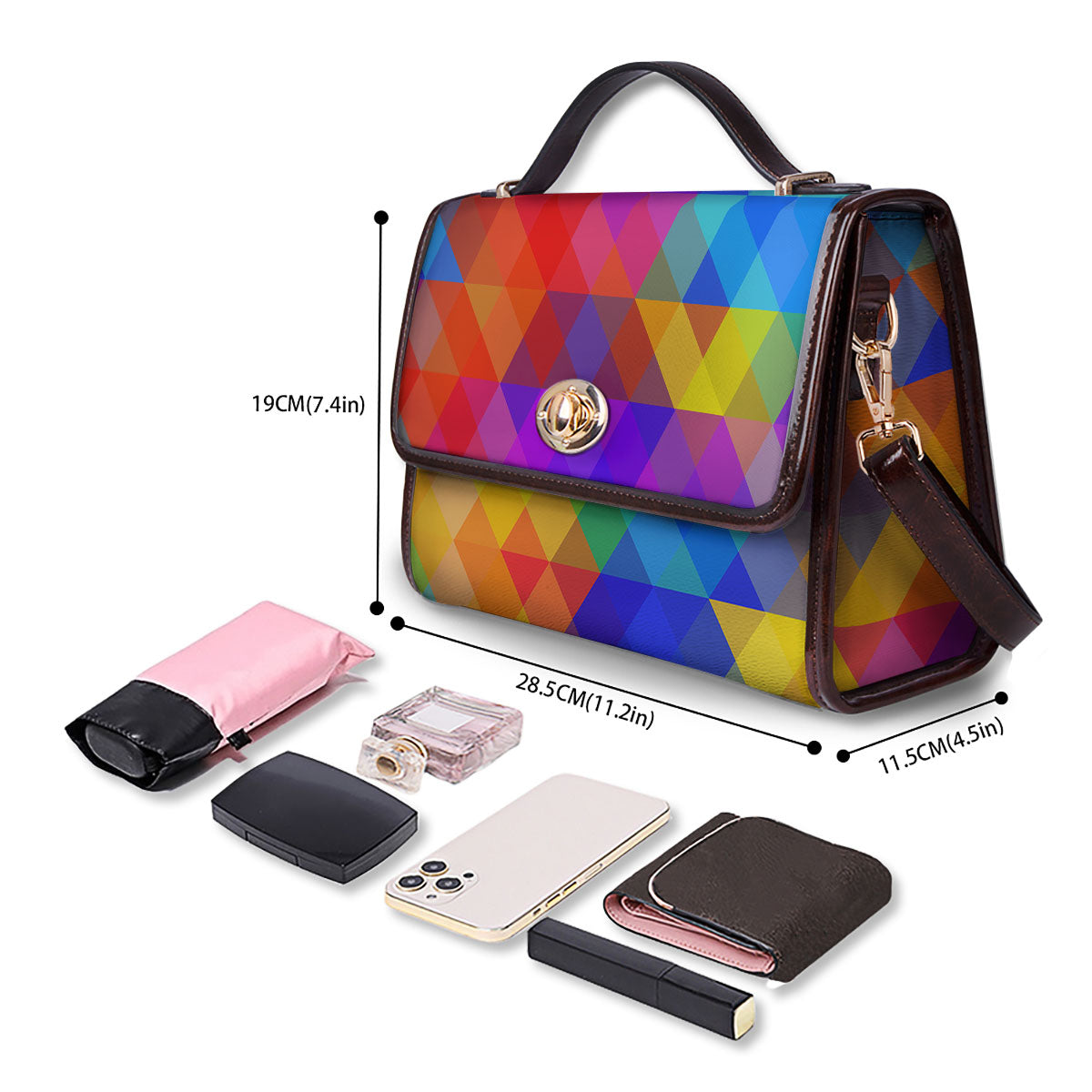 Geometric Rainbow Polygonal Print Women's Satchel Bag - Image 4