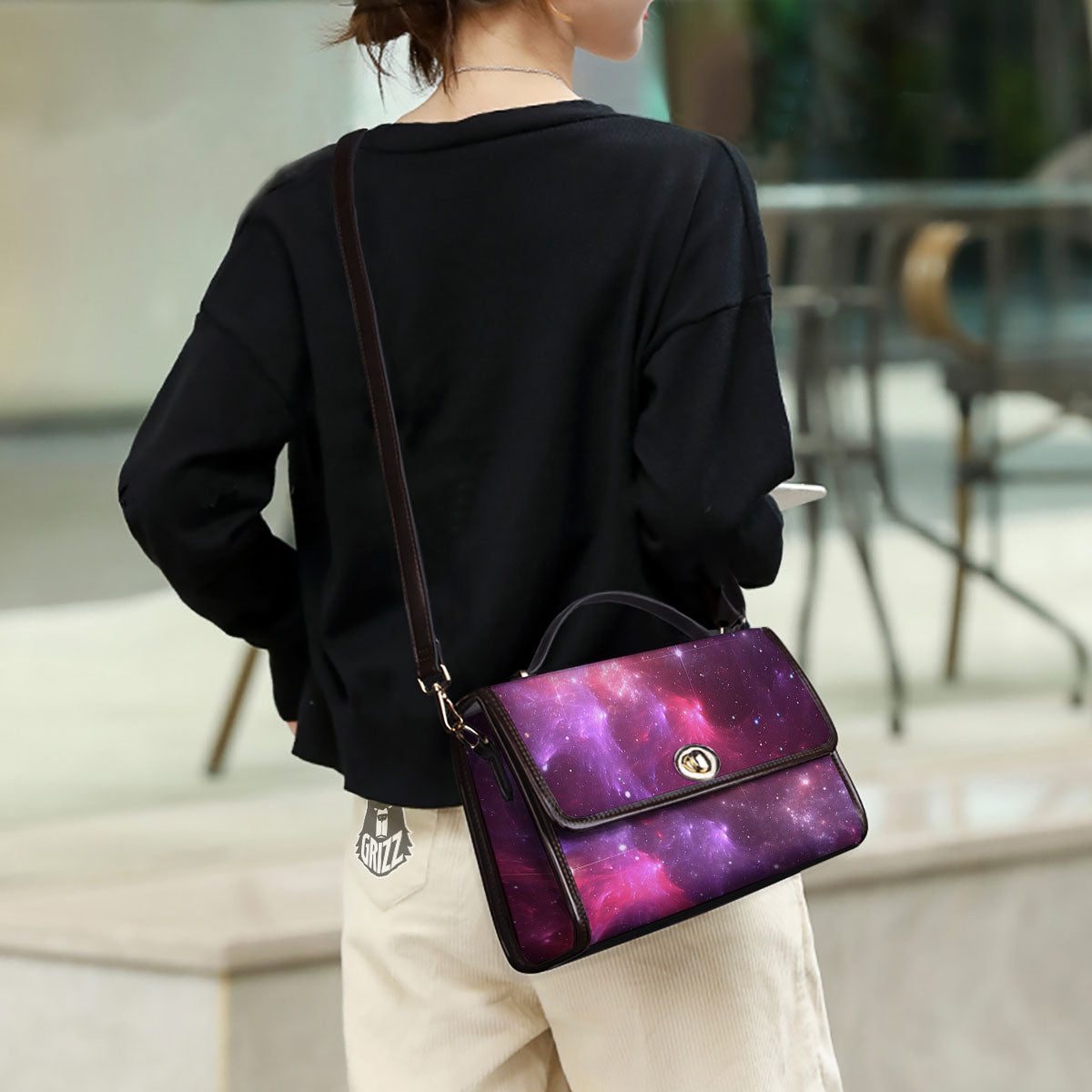 Galaxy Space Purple Starfield Print Women's Satchel Bag - Image 3