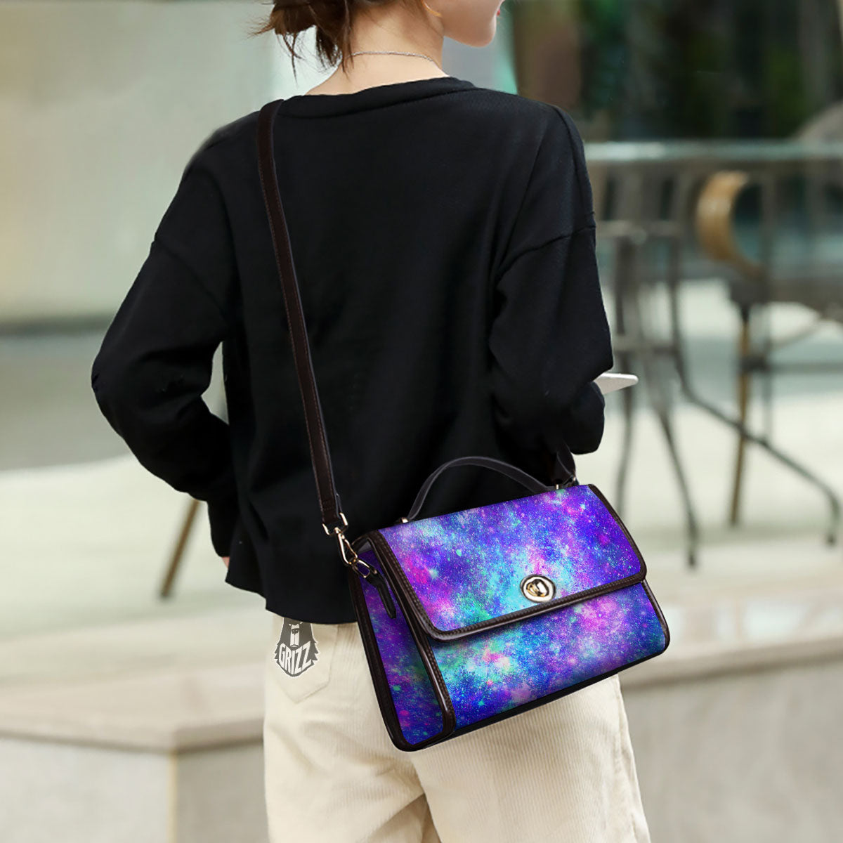 Galaxy Space Purple Turquoise Print Women's Satchel Bag - Image 3