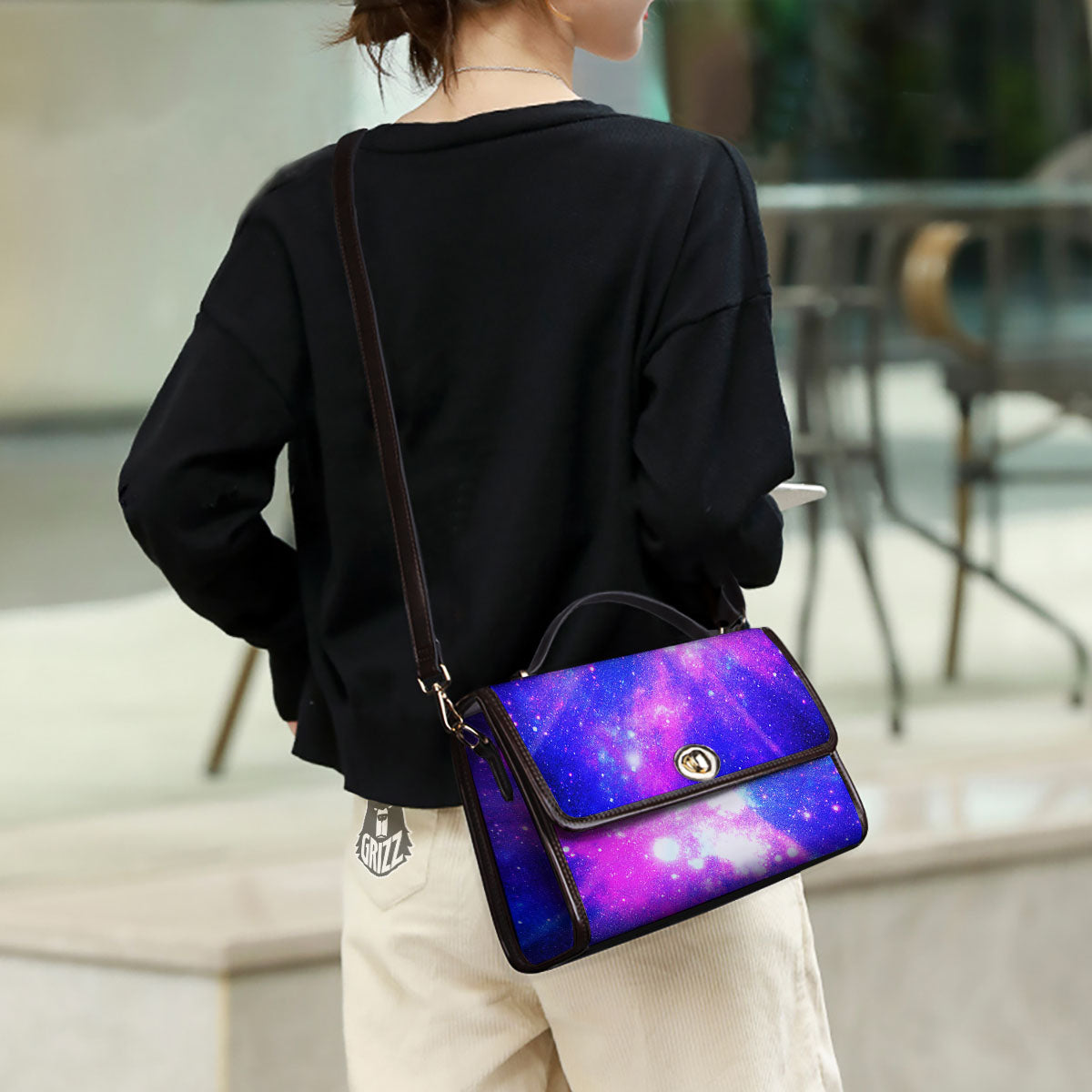 Galaxy Space Purple Bursting Print Women's Satchel Bag - Image 3