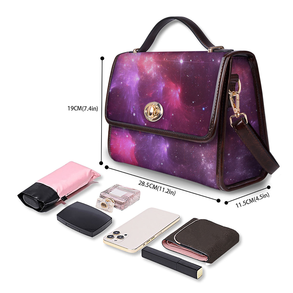 Galaxy Space Purple Starfield Print Women's Satchel Bag - Image 4