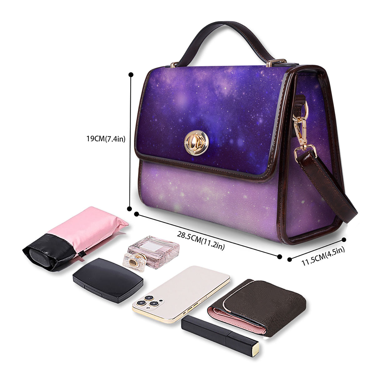 Galaxy Space Purple Stardust Cloud Print Women's Satchel Bag - Image 4