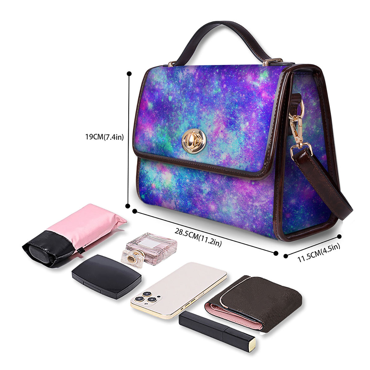 Galaxy Space Purple Turquoise Print Women's Satchel Bag - Image 4