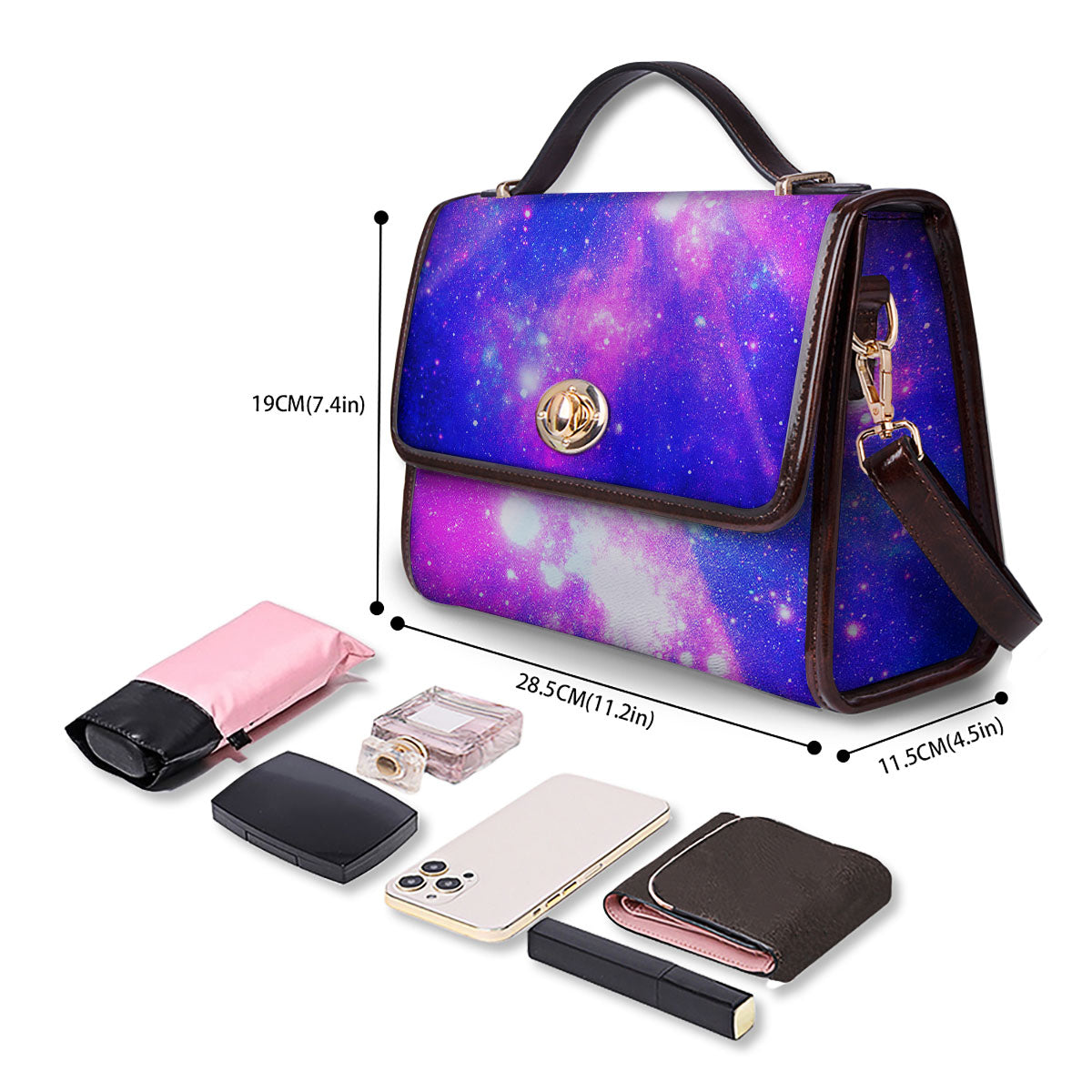 Galaxy Space Purple Bursting Print Women's Satchel Bag - Image 4