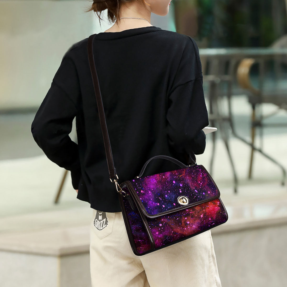 Galaxy Space Purple Dark Print Women's Satchel Bag - Image 3
