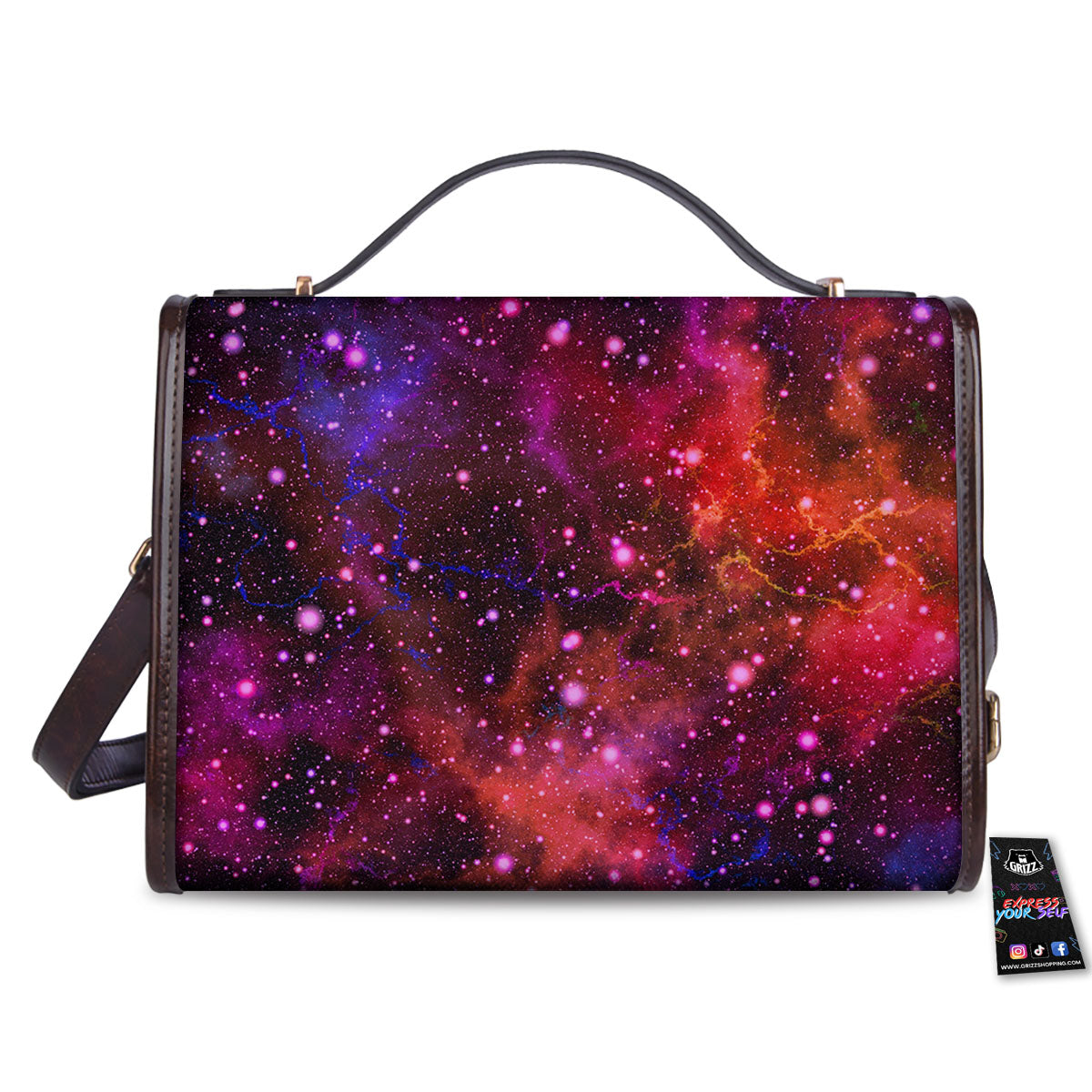 Galaxy Space Red Purple Nebula Print Women's Satchel Bag - Image 2