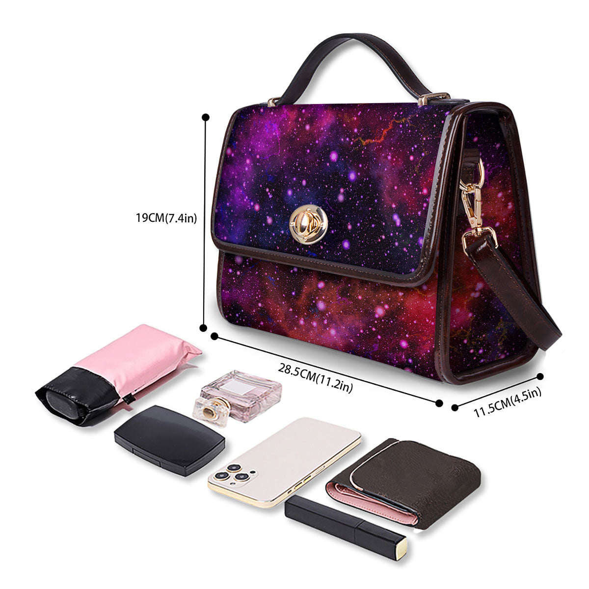 Galaxy Space Red Purple Nebula Print Women's Satchel Bag - Image 4