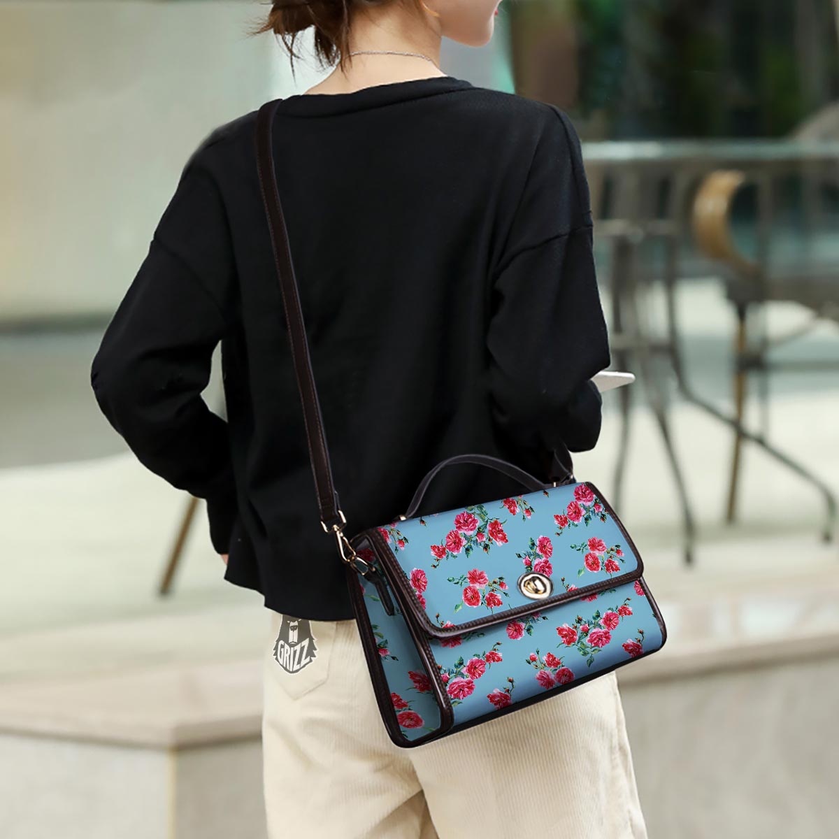 Flower Roses Floral Print Pattern Women's Satchel Bag - Image 3