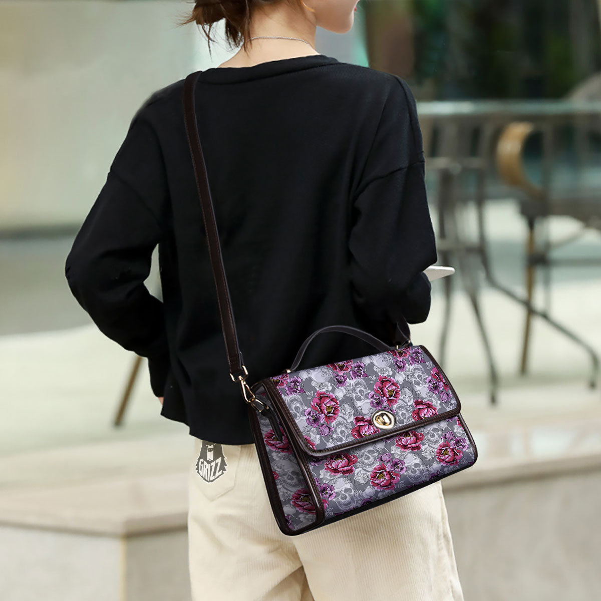 Flowers Skull Pink Print Pattern Women's Satchel Bag - Image 3