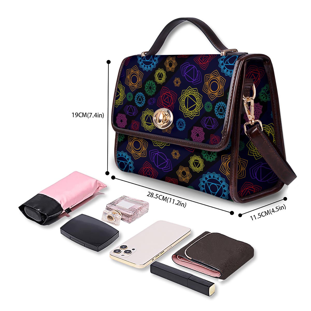 Flowers Seven Chakras Print Pattern Women's Satchel Bag - Image 4
