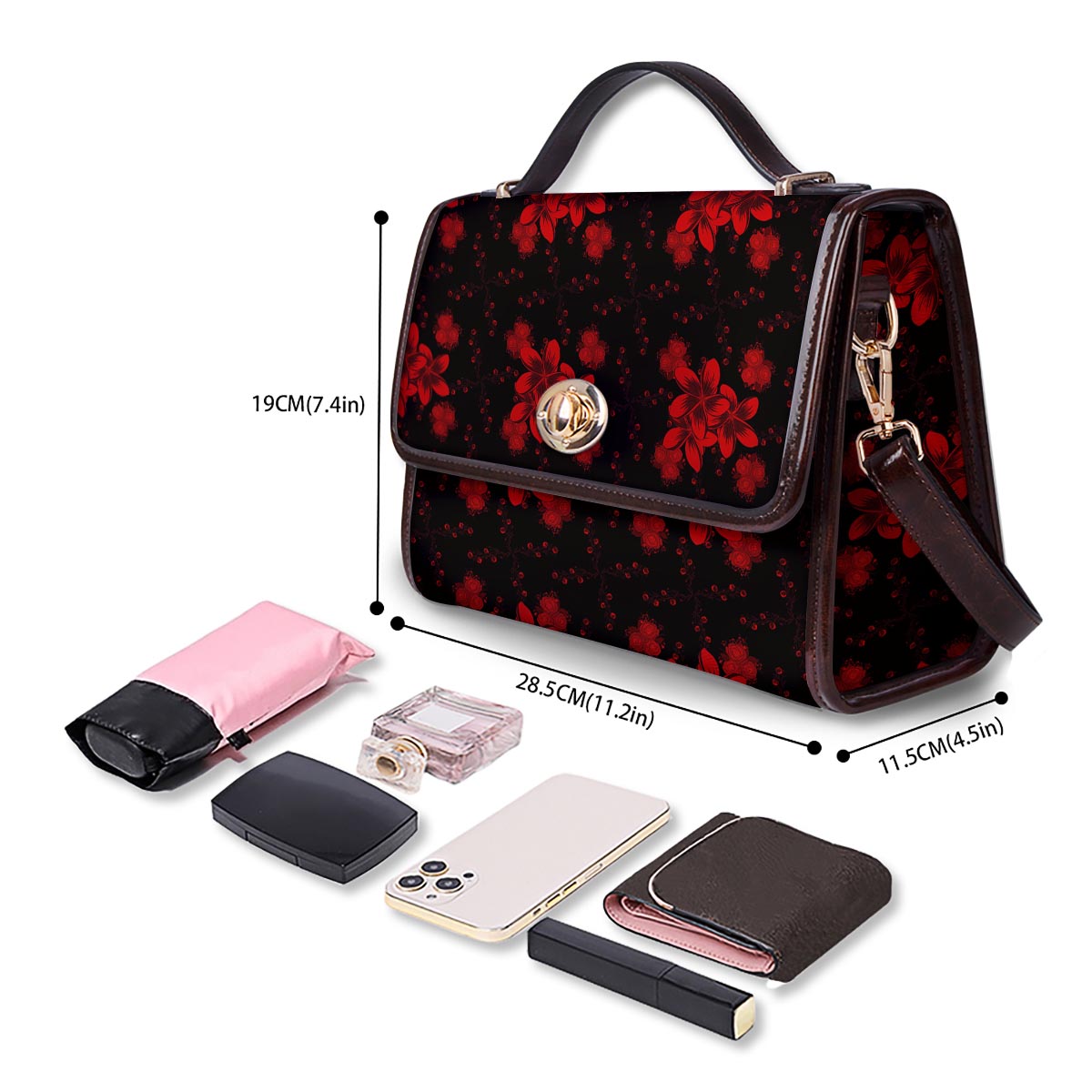 Frangipani Black And Red Print Pattern Women's Satchel Bag - Image 4