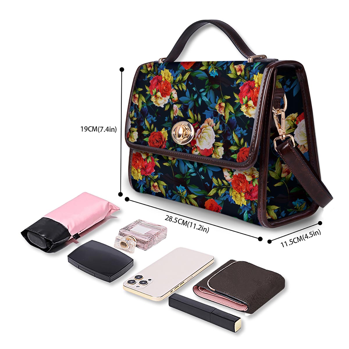 Flowers Yellow And Red Print Pattern Women's Satchel Bag - Image 4