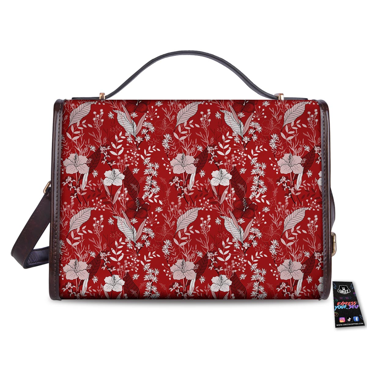 Flower Red Japanese Print Pattern Women's Satchel Bag - Image 2