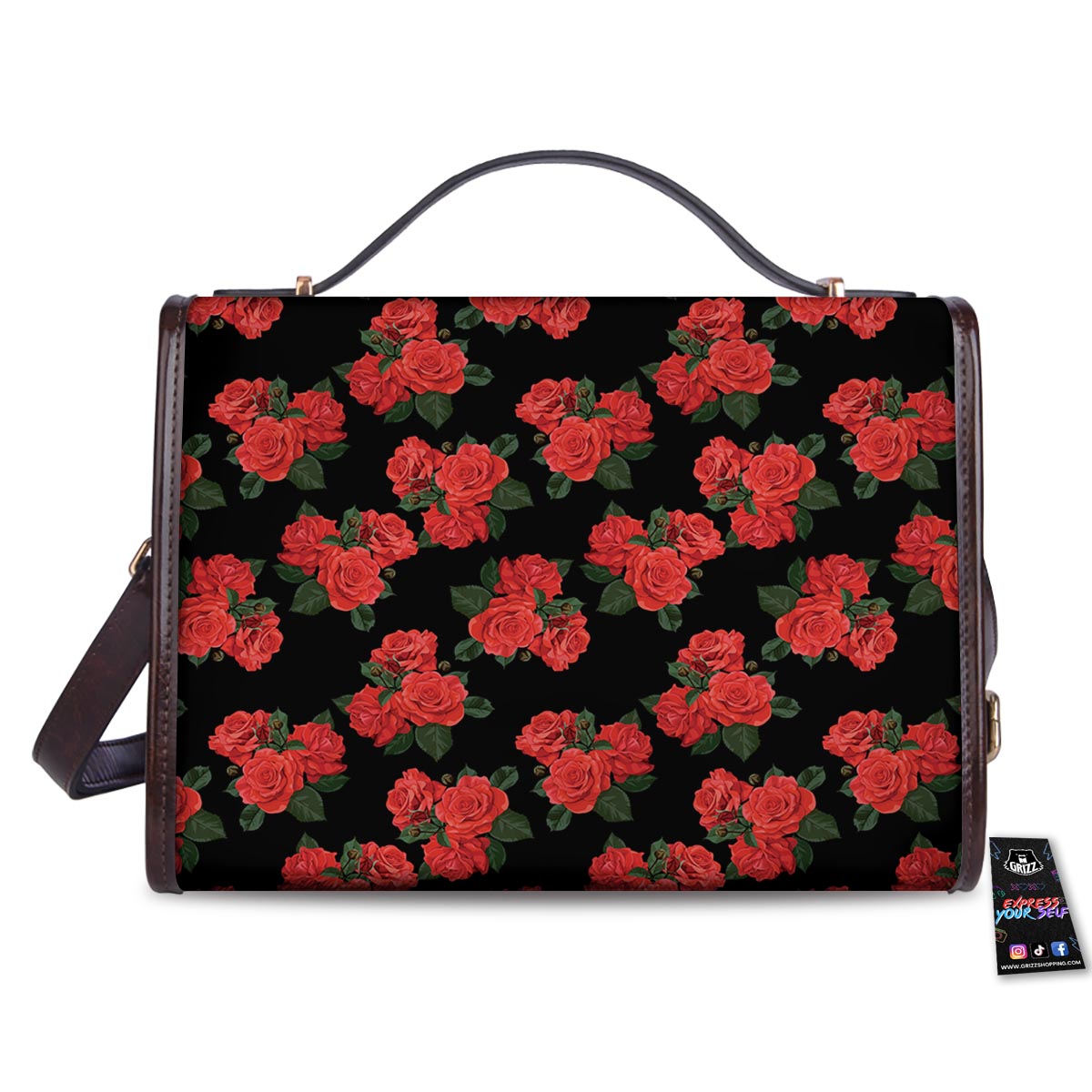 Flower Red Rose Print Pattern Women's Satchel Bag - Image 2