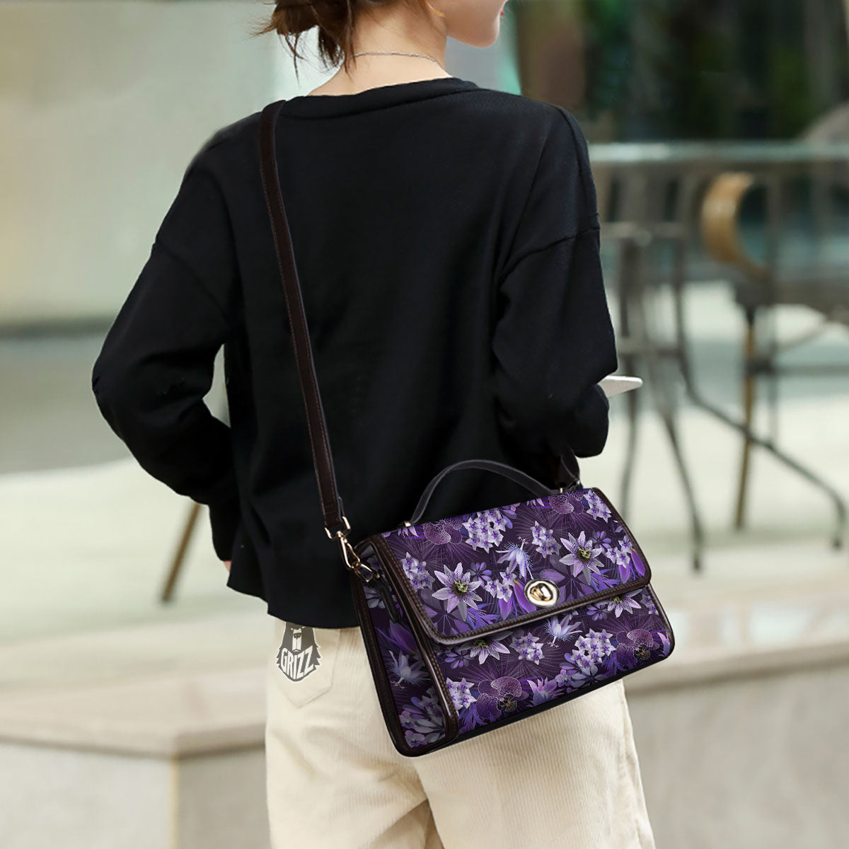 Flower Floral Purple Print Pattern Women's Satchel Bag - Image 3