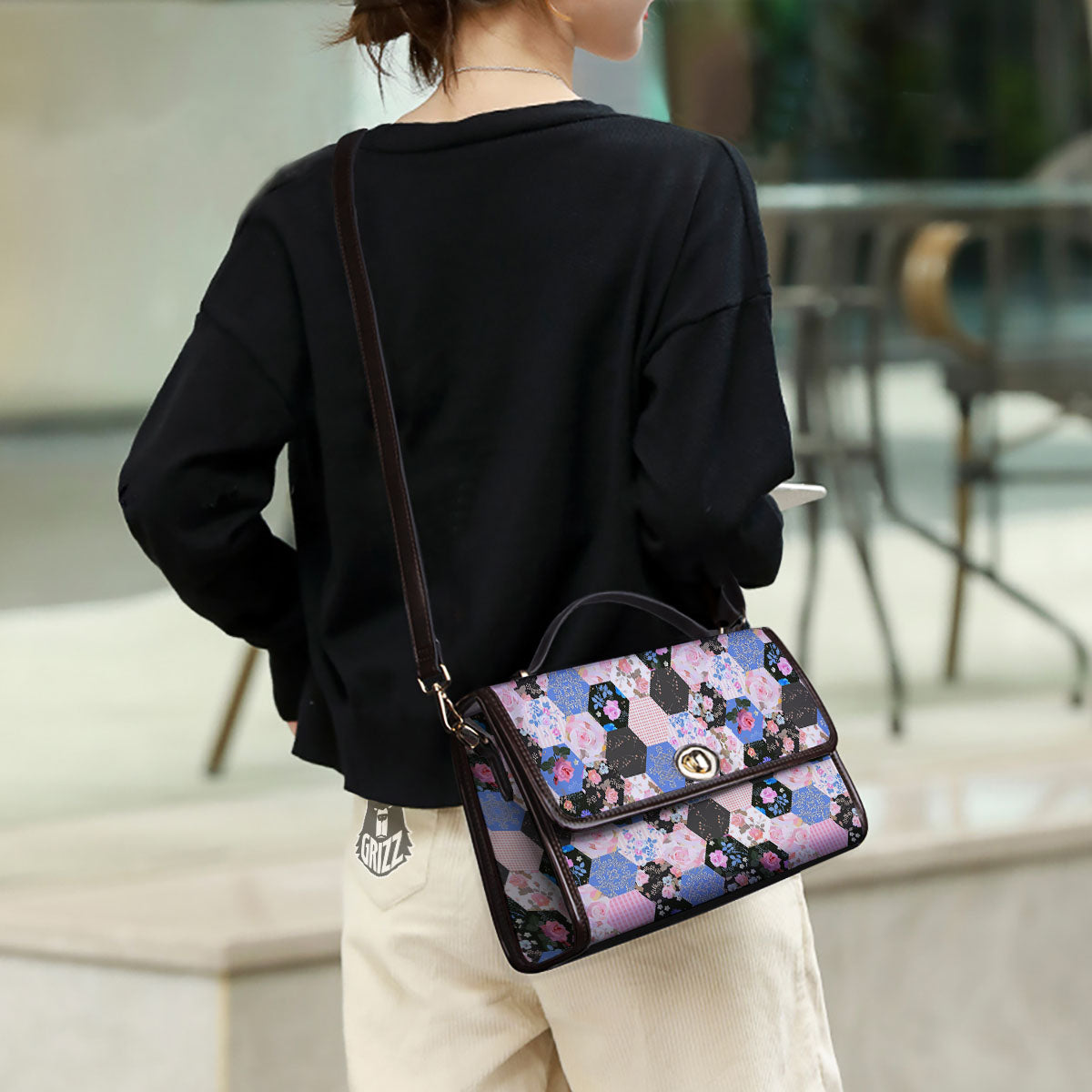 Flower Patchwork Pink Print Pattern Women's Satchel Bag - Image 3