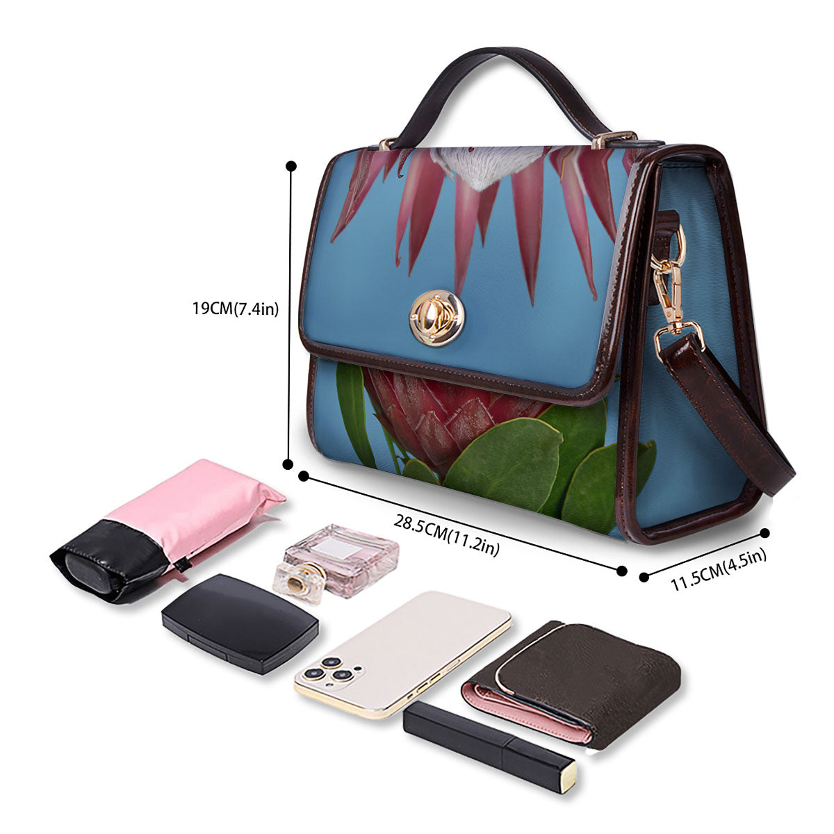 Flower Protea Print Women's Satchel Bag - Image 4