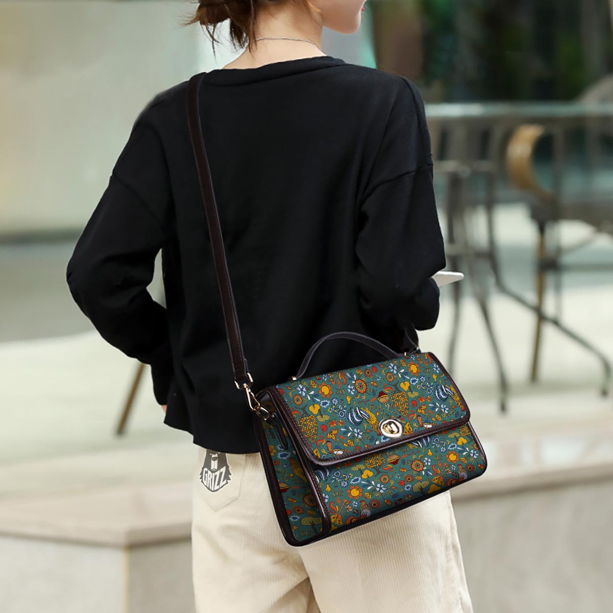 Flower And Rooster Print Pattern Women's Satchel Bag - Image 3