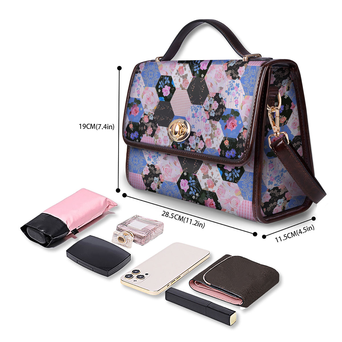 Flower Patchwork Pink Print Pattern Women's Satchel Bag - Image 4