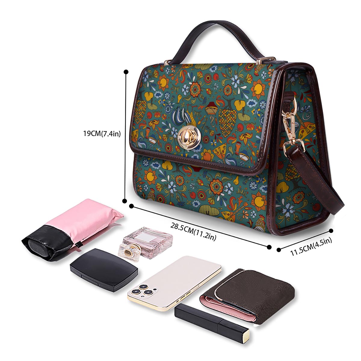 Flower And Rooster Print Pattern Women's Satchel Bag - Image 4