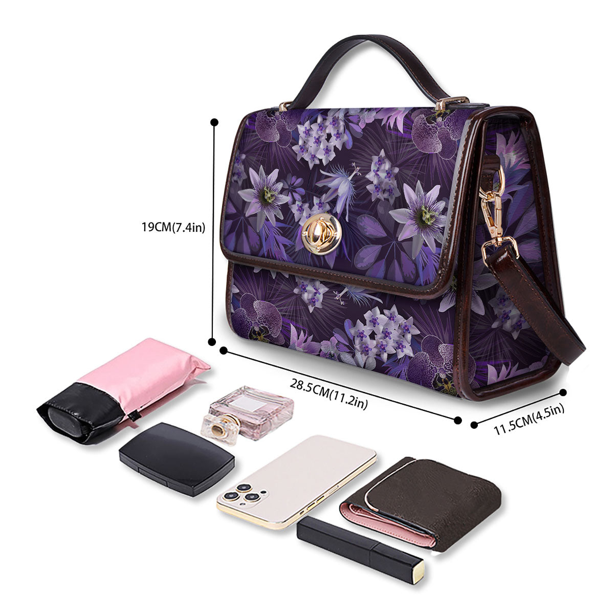 Flower Floral Purple Print Pattern Women's Satchel Bag - Image 4