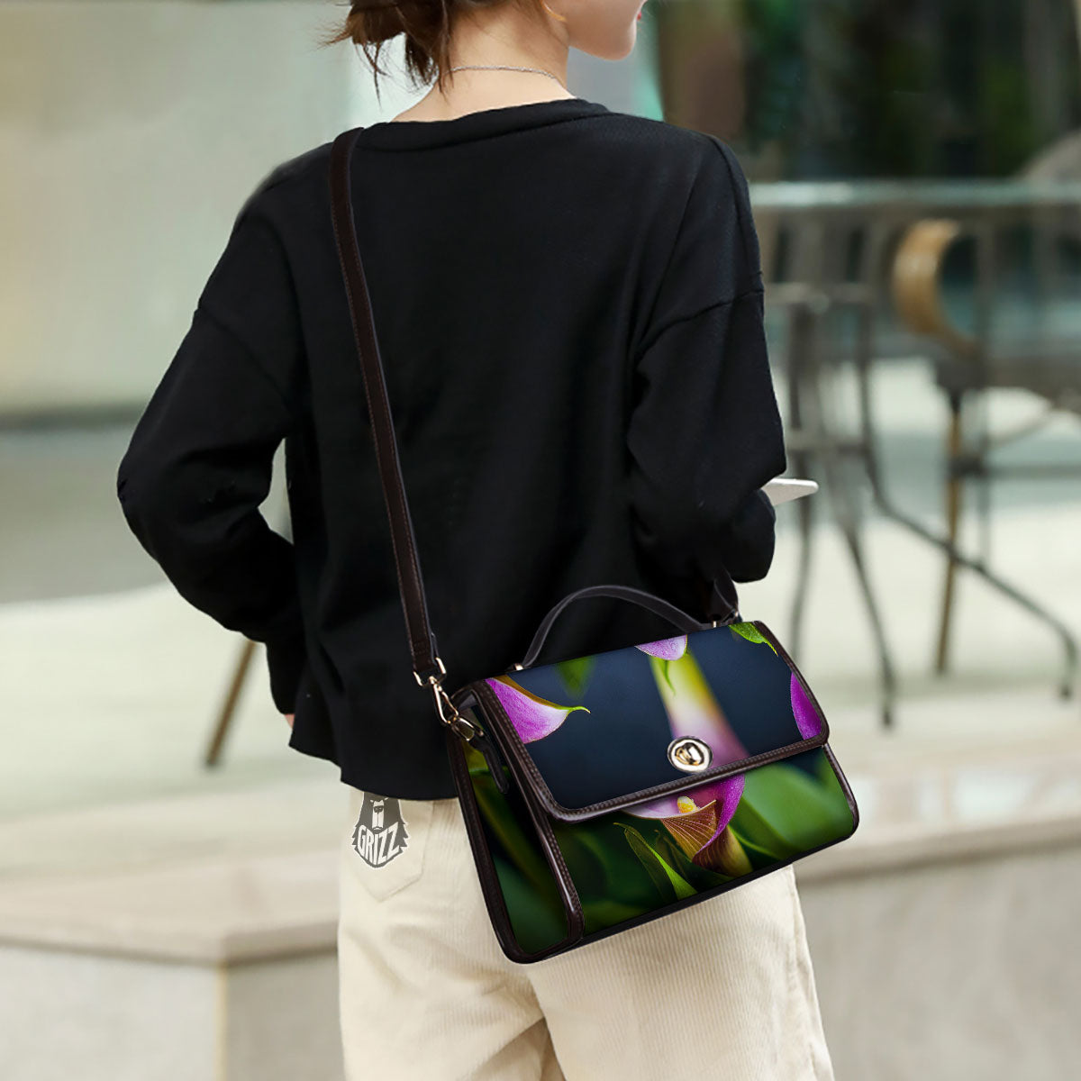 Flower Lily Purple Print Women's Satchel Bag - Image 3
