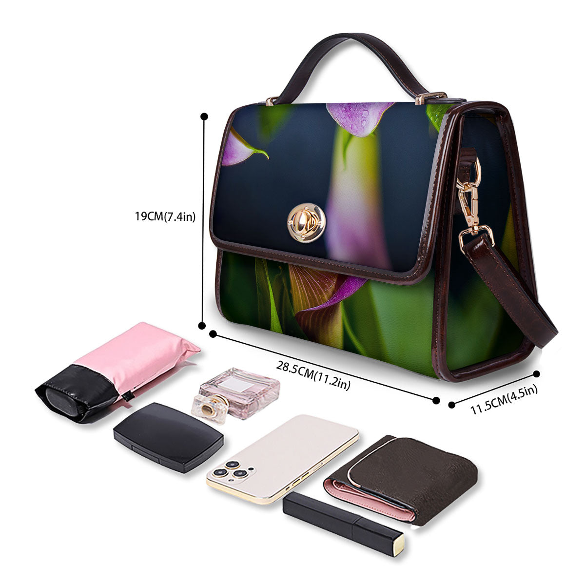 Flower Lily Purple Print Women's Satchel Bag - Image 4